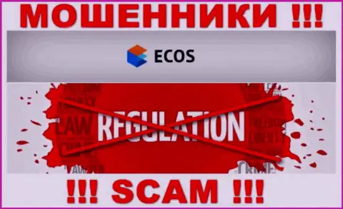 На интернет-портале мошенников ECOS нет информации об их регуляторе - его просто нет