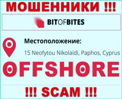 Организация BitOfBites указывает на информационном ресурсе, что находятся они в оффшоре, по адресу 15 Neofytou Nikolaidi, Paphos, Cyprus