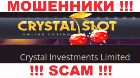 Контора, управляющая мошенниками Crystal Slot это Crystal Investments Limited
