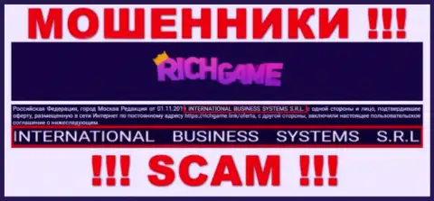 Компания, владеющая разводняком RichGame - NTERNATIONAL BUSINESS SYSTEMS S.R.L.