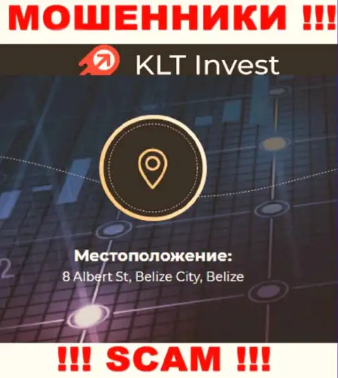 Невозможно забрать денежные средства у компании KLT Invest - они прячутся в оффшорной зоне по адресу - 8 Albert St, Belize City, Belize