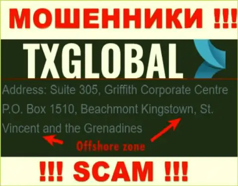 С мошенником TX Global не стоит взаимодействовать, они расположены в оффшоре: St. Vincent and the Grenadines