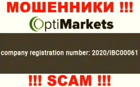 Номер регистрации, под которым официально зарегистрирована контора OptiMarket Co: 2020/IBC00061