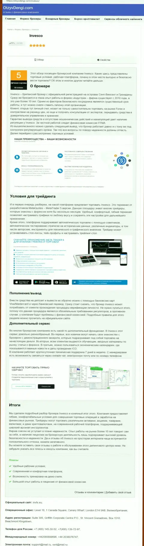 Сайт ОтзывДеньги Ком опубликовал публикацию о ФОРЕКС брокерской компании INVFX