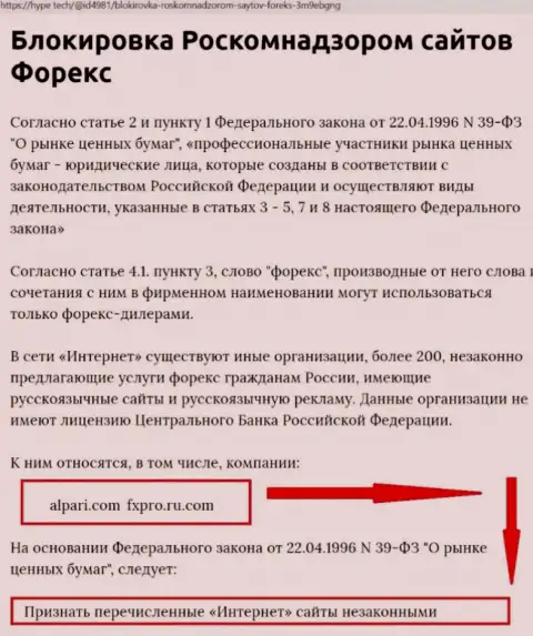 Информация об блокировании сайта ФОРЕКС-мошенников ФхПро Ком