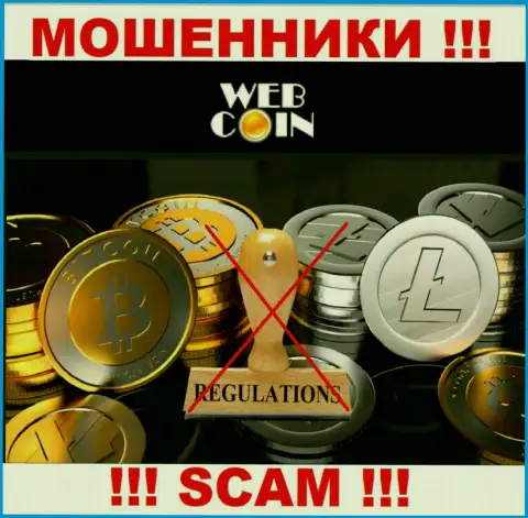 Компания Web Coin не имеет регулирующего органа и лицензии на осуществление деятельности