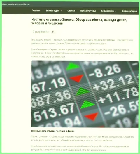 Обзор работы биржевой организации Зинеера Эксчендж, размещенный на интернет ресурсе Бизнес Трансофрматор Ком