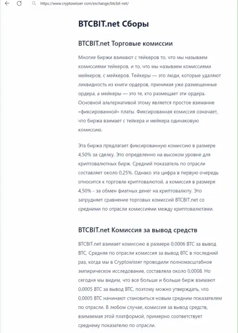 Материал с обзором комиссионных отчислений интернет обменника БТКБИТ Сп. З.о.о., опубликованная на онлайн-ресурсе CryptoWisser Com