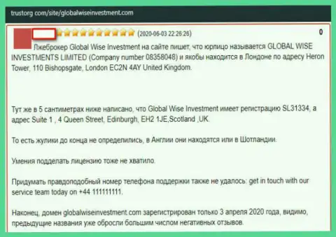 В отзыве форекс игрок утверждает, что ФОРЕКС брокерская контора GlobalWiseInvestment - это ОБВОРОВЫВАНИЕ !